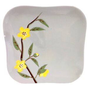 Weil Ware Celadon Decorative Square Plate Blossom Painted Floral 5.5" USA